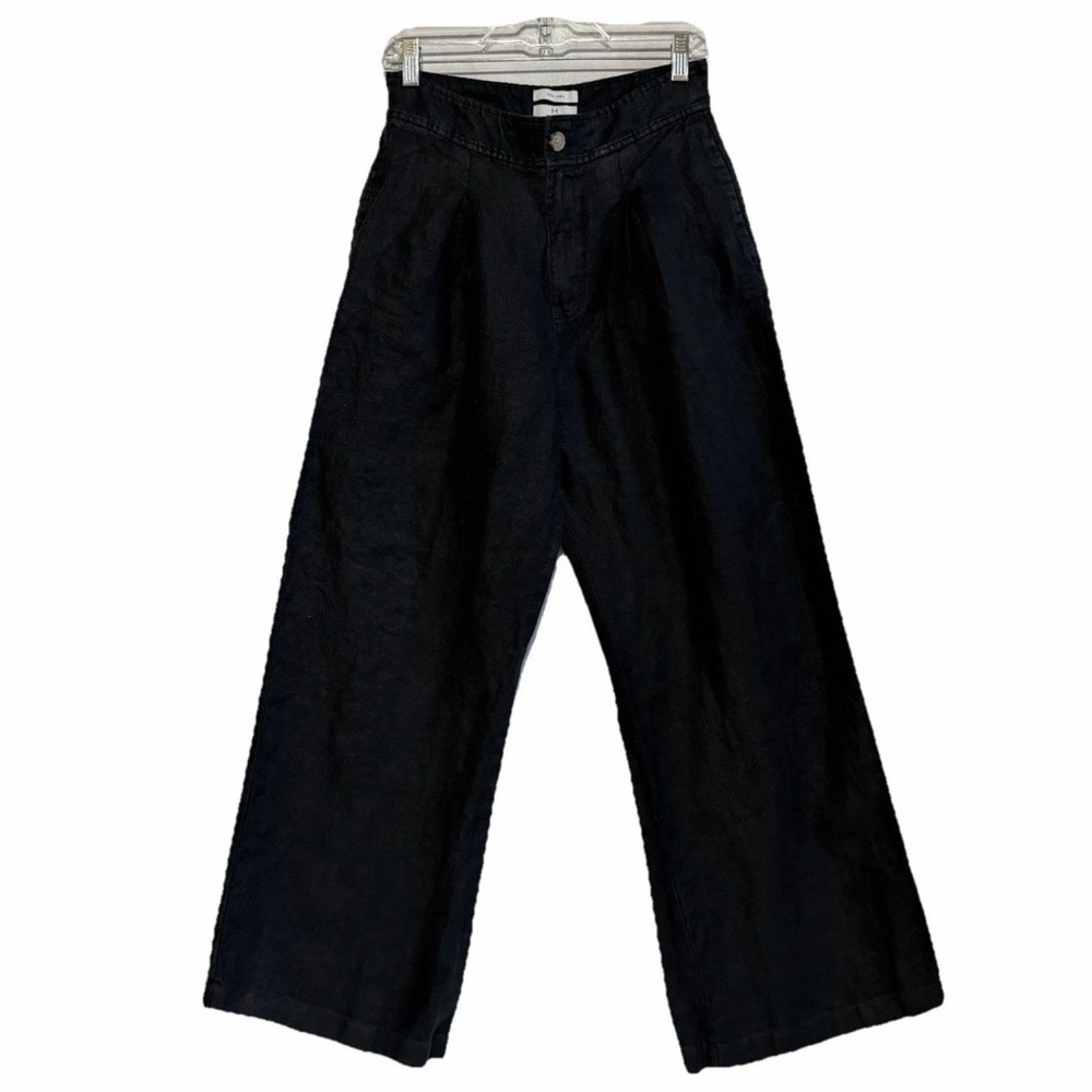 100% Linen H Halston Womens Wide Leg Pants Size 6 Black - Picture 3 of 4